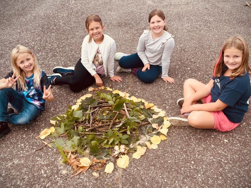 Kinder der 3a legten ein Naturmandala.